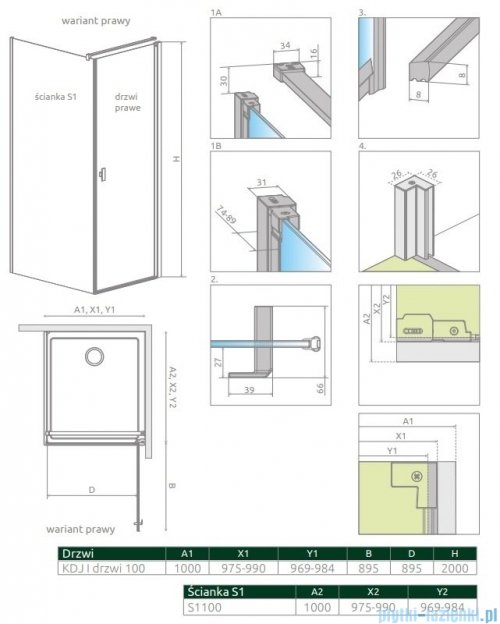 Radaway Nes 8 Kdj I kabina 100x100cm prawa szkło przejrzyste 10072100-01-01R/10089100-01-01