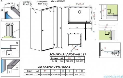 Radaway Essenza Kdj kabina 110x90cm prawa szkło przejrzyste 1385041-01-01R/1384050-01-01