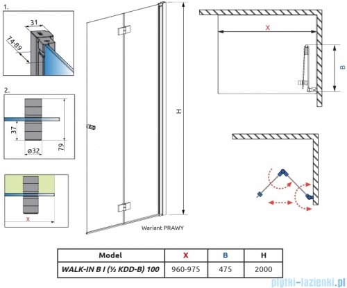 Radaway Nes 6 Brushed Nickel KDD B kabina walk-in 100cm prawa szczotkowany nikiel szkło przejrzyste 10024100-91-01R