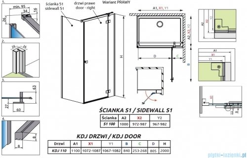 Radaway Essenza Black Kdj kabina 110x100cm prawa szkło przejrzyste 1385041-54-01R/1384052-01-01
