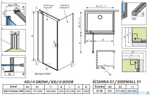 Radaway Nes 8 Black Kdj II kabina 100x90cm lewa czarny mat/szkło przejrzyste 10086100-54-01L/10089090-01-01