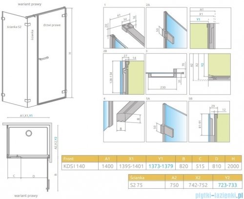 Radaway Arta Kds I kabina 140x75cm prawa szkło przejrzyste 386820-03-01R/386105-03-01R/386108-03-01