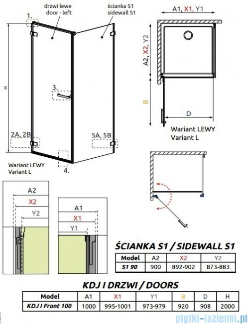 Radaway Arta Kdj I kabina 100x90cm lewa szkło przejrzyste 386083-03-01L/386021-03-01