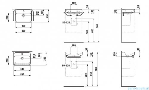 Laufen Meda umywalka ścienna 45x35cm biały mat H8151117571041
