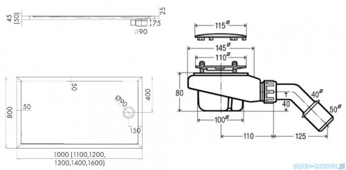 Schedpol Caspar New 140x80cm brodzik prostokątny + syfon 3.2840