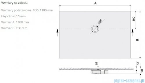 Sanplast Open Structure Mineral B-M/OPEN STR brodzik prostokątny 70x110x1,5 cm szary mleczny 645-440-0140-55-020
