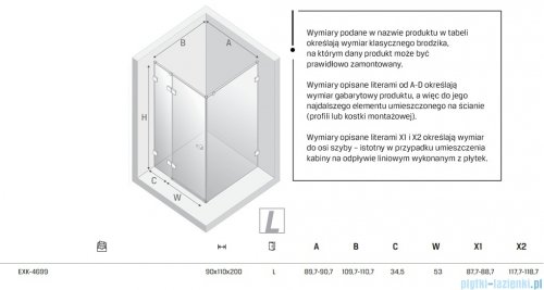 New Trendy Eventa Gold Shine kabina prysznicowa prostokątna 90x110x200 cm lewa przejrzyste Złoty połysk EXK-4699