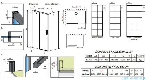 Radaway Idea Black Kdj Factory kabina prysznicowa 160x100 lewa czarny mat/szkło przejrzyste 387046-54-55L/387052-54-55R