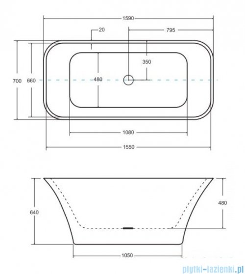 Besco Assos 160x70cm wanna wolnostojąca + syfon klik-klak biały czyszczony od góry #WMD-160-AKW