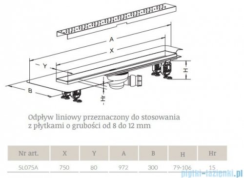Radaway Quadro Odpływ liniowy 75x8cm 5L075A,5R075Q