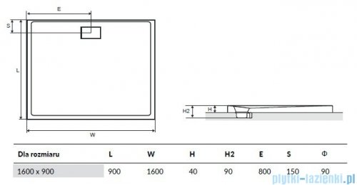 Excellent Zero Brodzik 160X90 prostokątny z pokrywą biały