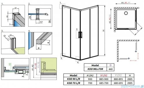 Radaway Idea Kdd kabina 90x70cm szkło przejrzyste 387060-01-01L/387065-01-01R 