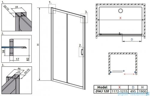 Radaway Premium Plus Dwj drzwi wnękowe 120cm szkło fabric 33313-01-06N