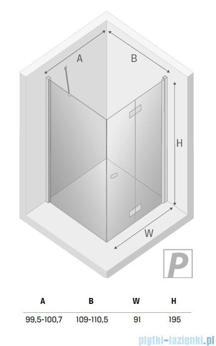 New Trendy New Soleo Light Gold 100x110x195 cm kabina prawa drzwi składane pojedyncze wspornik skośny złoty jasny połysk/szkło przejrzyste  K-1941