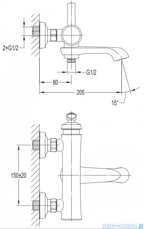Omnires Armance bateria wannowa miedź antyczna AM5230ORB