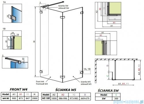 Radaway Euphoria Walk-in IV kabina 90x100cm szkło przejrzyste 383141-01-01/383152-01-01/383160-01-01