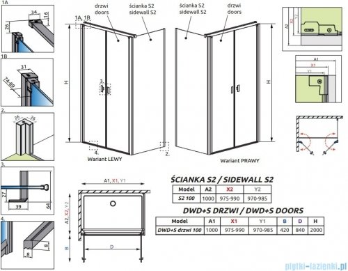 Radaway Nes Black DWD+S kabina 100x100cm przejrzyste 10034100-54-01/10040100-54-01