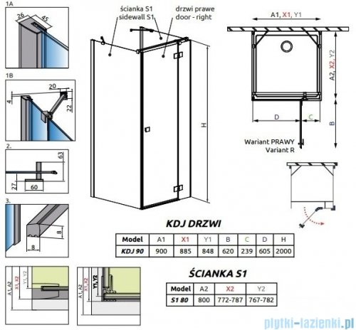 Radaway Essenza New Kdj+S kabina 80x90x80cm prawa szkło przejrzyste 385020-01-01R/384051-01-01/384051-01-01