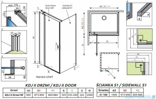 Radaway Nes 8 Black Kdj II kabina 90x100cm lewa czarny mat/szkło przejrzyste 10086090-54-01L/10089100-01-01