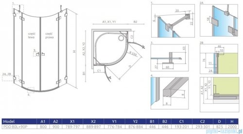 Radaway Essenza Pro Brushed GunMetal Pdd kabina 80x90cm szczotkowany grafit 10095080-92-01L/10095090-92-01R
