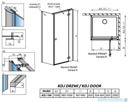 Radaway Fuenta New Kdj drzwi 100cm prawe szkło przejrzyste 384040-01-01R