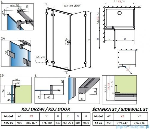 Radaway Essenza Pro Kdj kabina 90x75cm lewa przejrzyste 10097090-01-01L/10098075-01-01