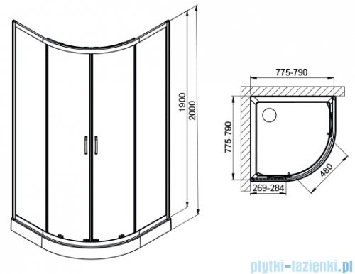 Sanplast Fris KP4/FRIS-b+BPza Kabina półokrągła + brodzik akrylowy  80x80x200 cm czarny matowy 602-331-1250-59-400