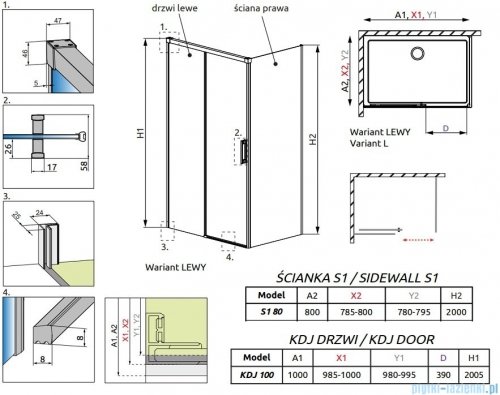 Radaway Idea White Kdj kabina 100x80cm lewa szkło przejrzyste 387040-04-01L/387051-04-01R