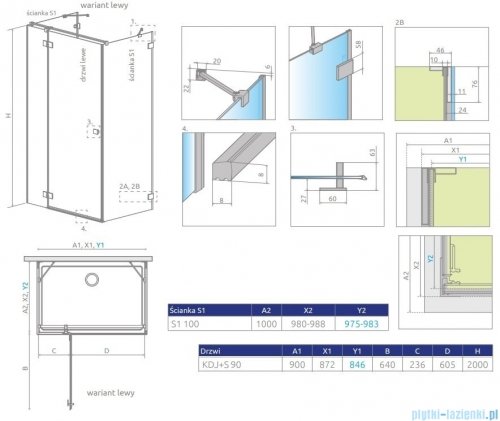 Radaway Essenza Pro Kdj+S kabina 100x90x100cm lewa szkło przejrzyste 10097390-01-01L/10098100-01-01/10098100-01-01