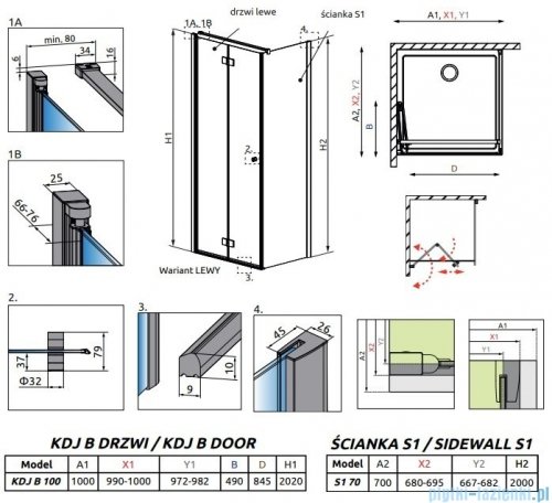 Radaway Essenza New KDJ-B kabina prysznicowa 100x70 lewa przejrzyste 385083-01-01L/384048-01-01
