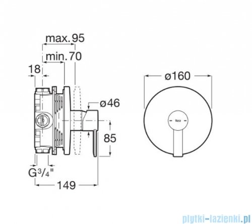 Roca Targa bateria prysznicowa podtynkowa Inox A5A2B5FSM0