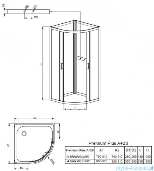Radaway Premium Plus 2S Komplet ścianek tylnych 90x90 szkło przejrzyste 33433-01-01N