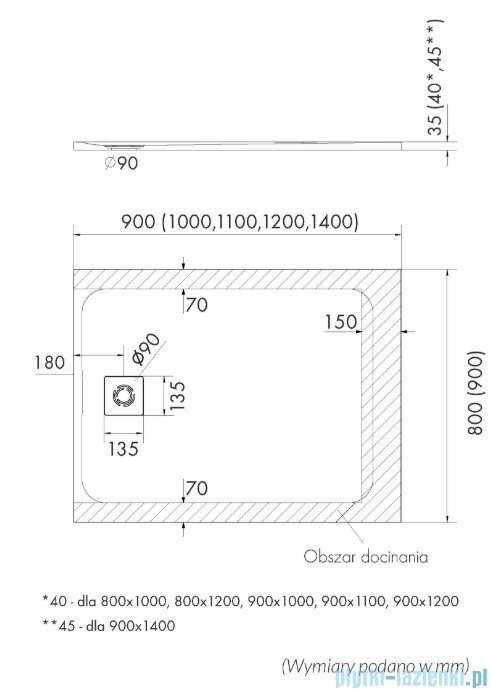 Schedpol Schedline Magnific brodzik prostokątny Black Stone 110x90x3,5cm 3SP.M1P-90110/C/ST-M9/C/ST