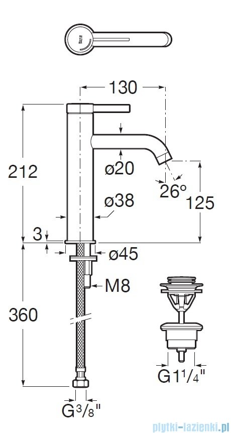 Roca Ona bateria umywalkowa sztorcowa medium Czarny Mat z korkiem klik-klak, A5A3C9ENB0