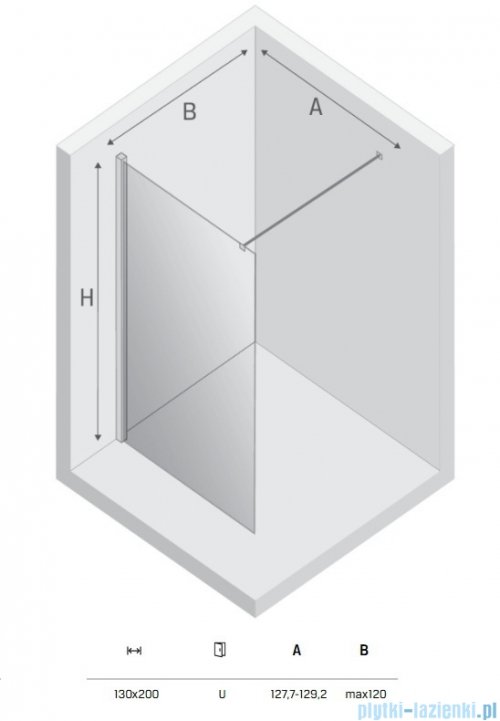 New Trendy Nesta kabina Walk-In 130x200 cm szkło przejrzyste K-1720