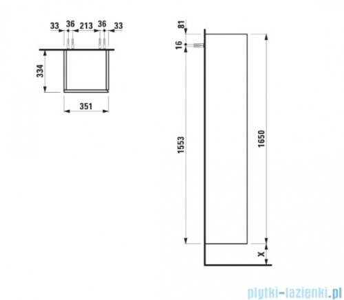 Laufen ILBAGNOALESSI Kolumna wysoka 165 cm 1 drzwi z zawiasem z prawej strony terakota H4304620972691