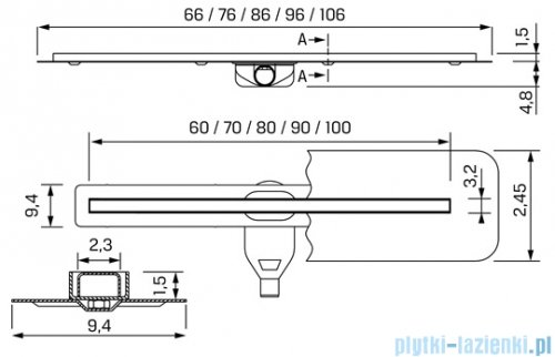 New Trendy Visio Slim odpływ liniowy z rusztem polerowanym w kolorze chromu 90x3,2 cm OL-0069