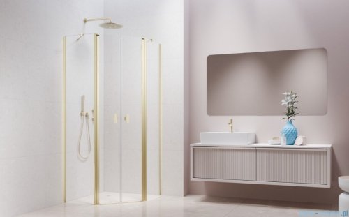 Radaway Nes Brushed Light Gold Ptd kabina pięciokątna 100x100cm szczotkowane jasne złoto 10051000-98-01/10051100-98-01