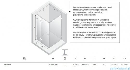 New Trendy Eventa Gold Shine kabina prysznicowa prostokątna 80x90x200 cm lewa przejrzyste Złoty połysk EXK-4691