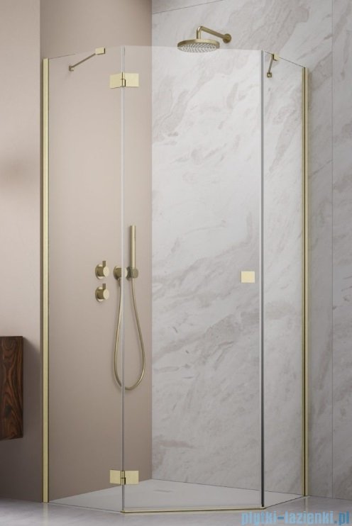 Radaway Essenza Ptj Brushed Gold kabina pięciokątna 100x80cm lewa szkło przejrzyste 1385010-99-01L/1385055-01-01