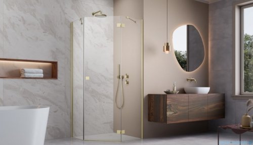 Radaway Essenza Ptj Brushed Gold kabina pięciokątna 80x80cm prawa szkło przejrzyste 1385010-99-01R/1385049-01-01