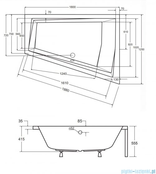 Besco Intima Duo 180x125cm wanna asymetryczna prawa + obudowa CZARNY mat + CZARNY syfon #WAID-180-NP/OAID-180-NSC/19977
