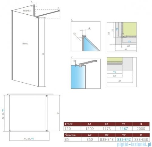 Radaway Modo New Black IV kabina Walk-in 120x85 czarny mat/szkło przejrzyste 389624-54-01/389085-54-01