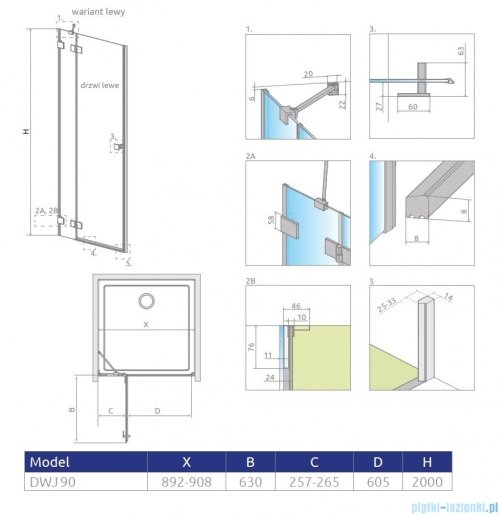 Radaway Essenza Pro Brushed GunMetal Dwj drzwi wnękowe 90cm lewe szczotkowany grafit 10099090-92-01L