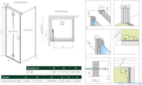 Radaway Nes 8 Black KDJ B kabina 100x80 lewa czarny mat/szkło przejrzyste 10075100-54-01L/10089080-01-01