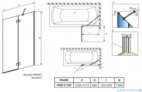 Radaway Essenza Pnd II parawan nawannowy 120cm prawy szkło przejrzyste 110002120-01-01R