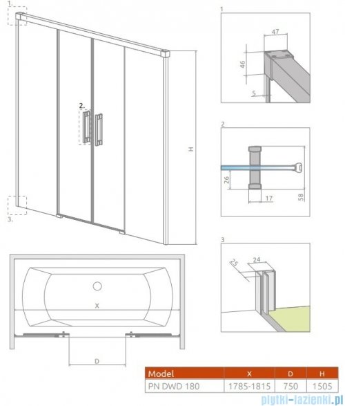 Radaway Idea Black Pn Dwd parawan nawannowy 180cm czarny mat/szkło przejrzyste 10004180-54-01