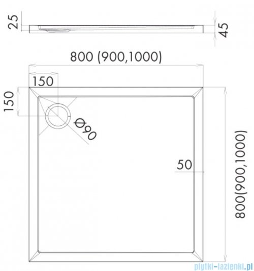 Schedpol Schedline Estima brodzik kwadratowy 80x80x4,5cm 3SP.E2K-8080