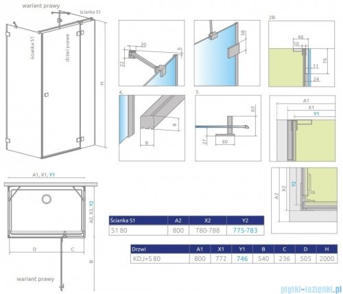 Radaway Essenza Pro Gold Kdj+S kabina 80x80x80cm prawa złoty połysk/szkło przejrzyste 10097380-09-01R/10098080-01-01/10098080-01-01