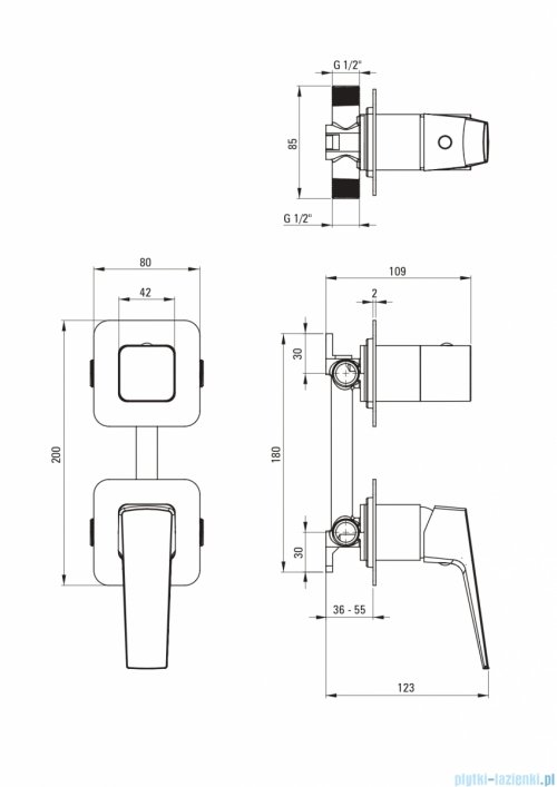 Deante BLUR Bateria prysznicowa podtynkowa z przełącznikiem natrysku chrom BQL_044P